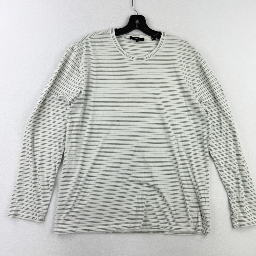 VINCE Mens Shirt Size L Striped White / Green Long Sleeve Top Mens